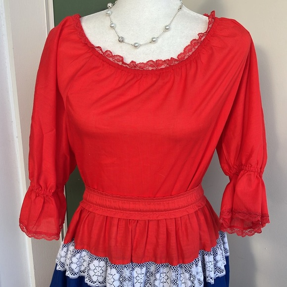Vintage 70s Red, White, and Blue Patriotic Square Dance Skirt Set - Picture 2 of 11